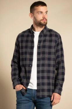 French Connection Cotton Large Gingham Flannel Long Sleeve Shirt