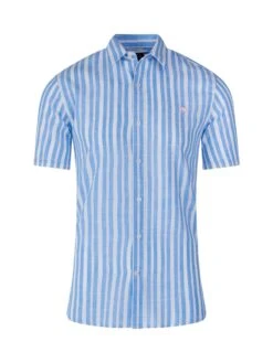 Short Sleeve Multi Stripe Linen Cotton Shirt