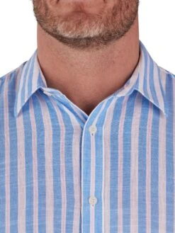 Short Sleeve Multi Stripe Linen Cotton Shirt 11 Short Sleeve Multi Stripe Linen Cotton Shirt -Joe Browns Store m5056292769595 light20blue xl 3