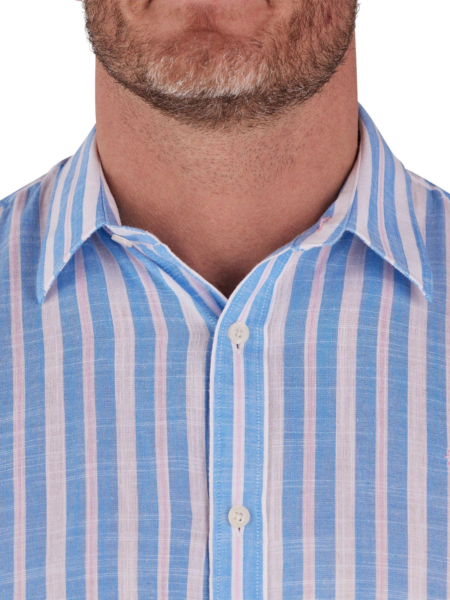 Short Sleeve Multi Stripe Linen Cotton Shirt 6 Short Sleeve Multi Stripe Linen Cotton Shirt - Image 4