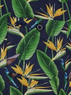 Short Sleeve Tropical Print Poplin Shirt -Joe Browns Store m5056292770652 navy xl 2