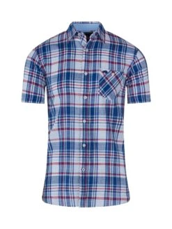 Short Sleeve Multi Check Linen Cotton Shirt