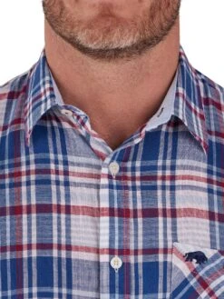 Short Sleeve Multi Check Linen Cotton Shirt -Joe Browns Store m5056292772502 navy xl 3