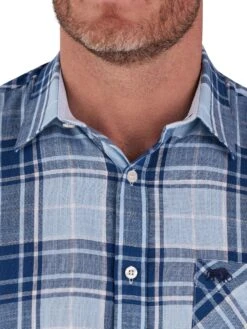 Short Sleeve Large Check Linen Cotton Shirt -Joe Browns Store m5056292772571 light20blue xl 2