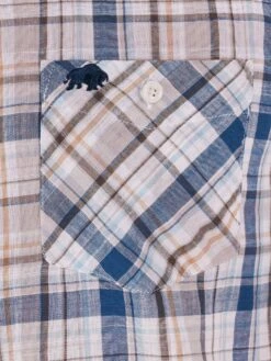 Short Sleeve Micro Plaid Linen Cotton Shirt -Joe Browns Store m5056292772830 khaki xl 2