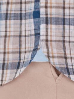 Short Sleeve Micro Plaid Linen Cotton Shirt -Joe Browns Store m5056292772830 khaki xl 4