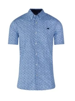 Short Sleeve Flower Bud Print Poplin Shirt