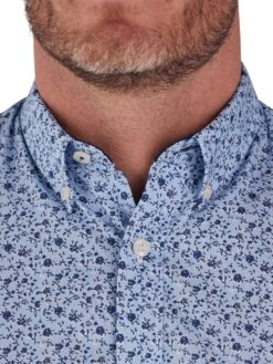 Short Sleeve Flower Bud Print Poplin Shirt -Joe Browns Store m5056292773288 light20blue xl 2