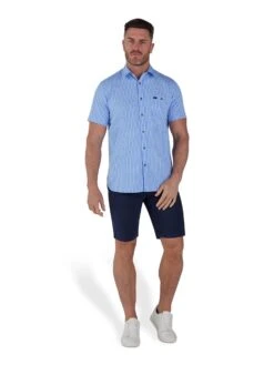 Short Sleeve Bengal Stripe Linen Cotton Shirt -Joe Browns Store m5056292790025 mid20blue xl 1