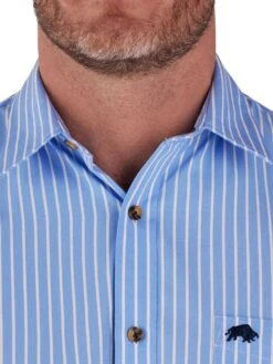 Short Sleeve Bengal Stripe Linen Cotton Shirt -Joe Browns Store m5056292790025 mid20blue xl 3