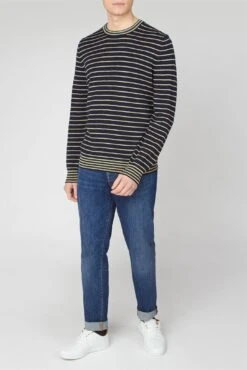 Ben Sherman Cotton Slub Stripe Crew -Joe Browns Store m5059508012140 navy xl 3
