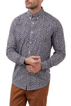 Long Sleeve Leston Mono Floral Print Shirt