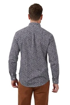 Long Sleeve Leston Mono Floral Print Shirt -Joe Browns Store m5059508446044 navy xl 2