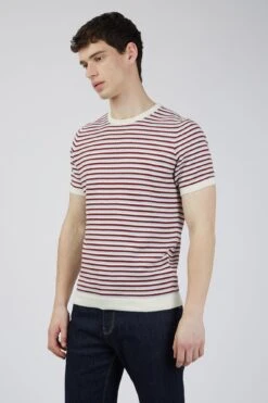 Short Sleeve Stripe Crew Knitted Tee