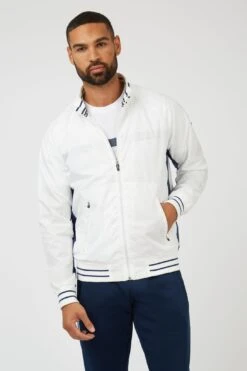 Jersey Lined Stripe Nylon Bomber Jacket