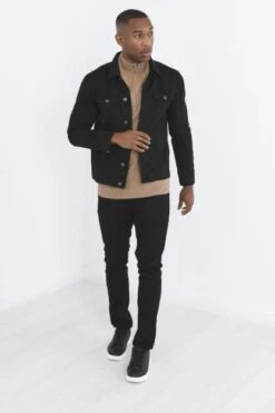 BRAVE SOUL 'Polar' Cotton Twill Denim Look Jacket -Joe Browns Store m5059534451135 black xl 2