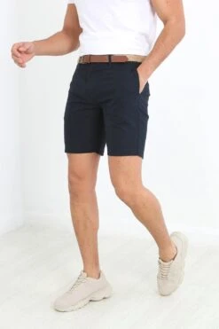 BRAVE SOUL 'Dolan' Slim Fit Linen Blend Chino Shorts With Belt