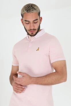 BRAVE SOUL 'Glover' Short Sleeve Jacquard Collar Jersey Polo Shirt -Joe Browns Store m5059534609437 pink xl 2