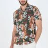 BRAVE SOUL 'Danube' Floral Tiger Print Short Sleeve Shirt -Joe Browns Store m5059534626007 khaki xl