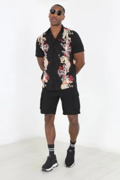 BRAVE SOUL 'Mushu' Short Sleeve Stripe Revere Collar Shirt -Joe Browns Store m5059534626205 black xl 2