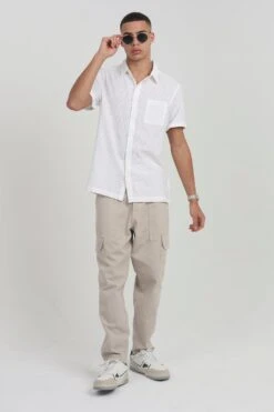 BRAVE SOUL 'Gilles' Cotton Seersucker Short Sleeve Shirt -Joe Browns Store m5059534643165 white xl 2