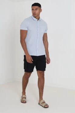 BRAVE SOUL 'Gilles' Cotton Seersucker Short Sleeve Shirt -Joe Browns Store m5059534643219 baby20blue xl 2