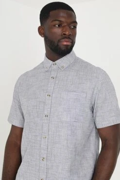 BRAVE SOUL 'Slub' Short Sleeve Cotton Shirt -Joe Browns Store m5059534643387 navy xl 2