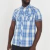 BRAVE SOUL 'Goethe' Cotton Short Sleeve Check Shirt -Joe Browns Store m5059534643585 blue xl