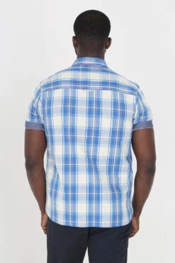 BRAVE SOUL 'Goethe' Cotton Short Sleeve Check Shirt -Joe Browns Store m5059534643585 blue xl 1
