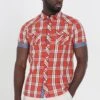 BRAVE SOUL 'Goethe' Cotton Short Sleeve Check Shirt -Joe Browns Store m5059534643639 red xl