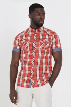 BRAVE SOUL 'Goethe' Cotton Short Sleeve Check Shirt