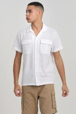 BRAVE SOUL 'Mikita' Cotton Short Sleeve Revere Collar Shirt With Linen