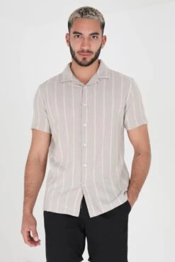 BRAVE SOUL 'Gogh' Cotton Short Sleeve Stripe Shirt With Linen