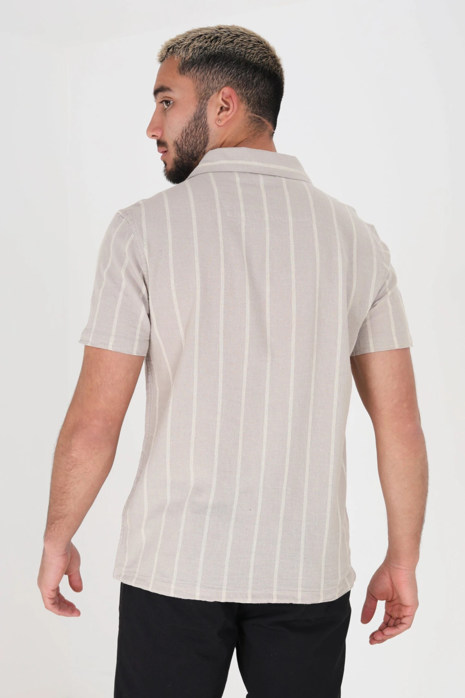 BRAVE SOUL 'Gogh' Cotton Short Sleeve Stripe Shirt With Linen 4 BRAVE SOUL 'Gogh' Cotton Short Sleeve Stripe Shirt With Linen - Image 2