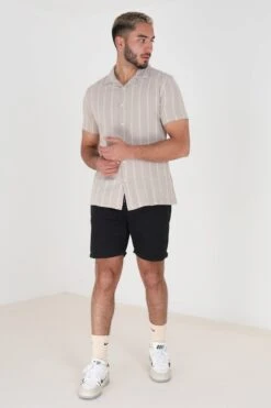 BRAVE SOUL 'Gogh' Cotton Short Sleeve Stripe Shirt With Linen 7 BRAVE SOUL 'Gogh' Cotton Short Sleeve Stripe Shirt With Linen -Joe Browns Store m5059534645275 stone xl 2