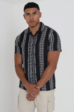 BRAVE SOUL 'Argyle' Short Sleeve Stripe Revere Collar Shirt