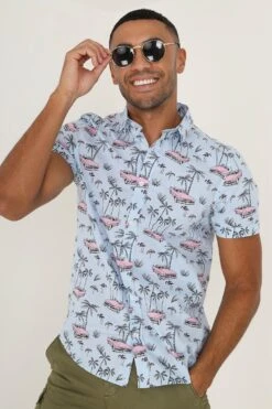 BRAVE SOUL 'Mendes' Cotton Short Sleeve Cadillac Print Shirt