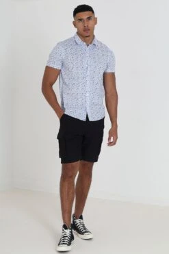 BRAVE SOUL 'Aztec' Cotton Short Sleeve Print Shirt -Joe Browns Store m5059534652334 blue xl 2