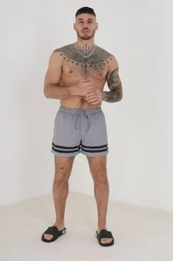 BRAVE SOUL 'Rios' Contrast Stripe Swim Shorts -Joe Browns Store m5059534658985 grey xl 2