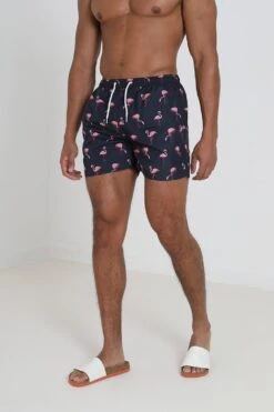 BRAVE SOUL 'Valencia' Flamingo Print Swim Shorts