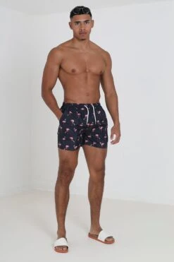 BRAVE SOUL 'Valencia' Flamingo Print Swim Shorts -Joe Browns Store m5059534659609 navy xl 2