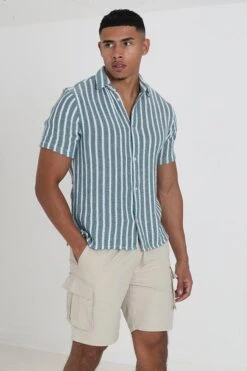 BRAVE SOUL 'Kabuki' Short Sleeve Stripe Revere Collar Shirt