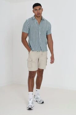 BRAVE SOUL 'Kabuki' Short Sleeve Stripe Revere Collar Shirt -Joe Browns Store m5059534673391 green xl 2