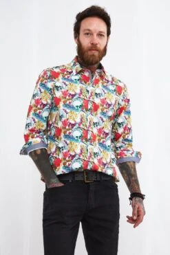 Joe Browns Tropical Leaf Skull Print Button Down Long Sleeve Shirt