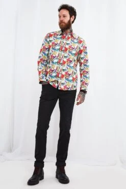 Joe Browns Tropical Leaf Skull Print Button Down Long Sleeve Shirt -Joe Browns Store m5059953102687 white xl 3
