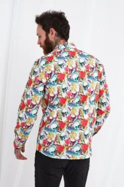 Joe Browns Tropical Leaf Skull Print Button Down Long Sleeve Shirt -Joe Browns Store m5059953102687 white xl 4
