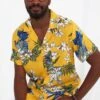 Joe Browns Tropical Floral Print Open Flat Collar Short Sleeve Casual Shirt