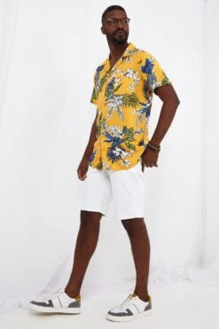 Joe Browns Tropical Floral Print Open Flat Collar Short Sleeve Casual Shirt -Joe Browns Store m5059953102779 yellow xl 2