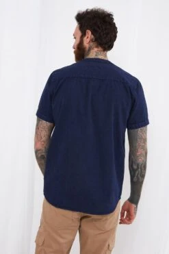 Joe Browns Washed Blue Chest Pocket Grandad Collar Short Sleeve Shirt -Joe Browns Store m5059953102823 navy xl 3
