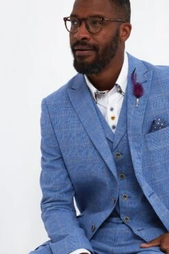 Joe Browns Classic Light Blue Check Contrast Lining Smart Suit Blazer -Joe Browns Store m5059953110484 blue xl 4